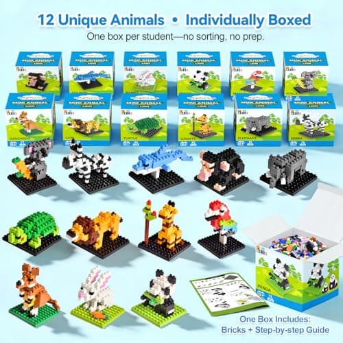 FUN LITTLE TOYS Mini Animal Building Blocks – 12 Pack, No Duplicates, Individually Boxed Zoo Sets for Kids 6-12, Party Favors, Classroom Prizes, Goodie Bag Stuffers & Easter Egg Fillers - Thumbnail 2