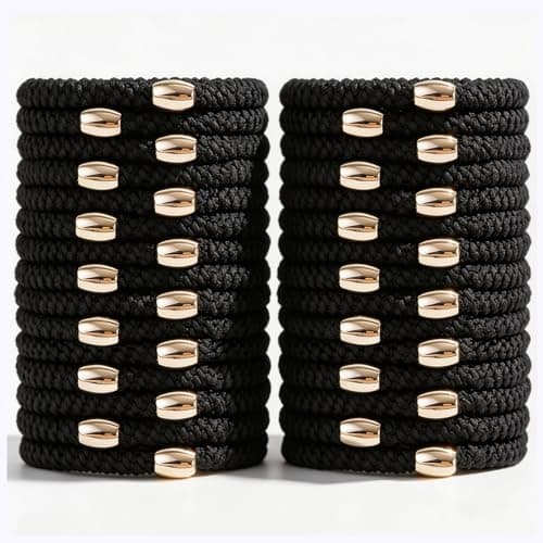 Black Hair Ties for Women Thick Hair, 30 Pcs Braided Damage-free No Crease Hair Ties Bulk - Elastics Hair Rubber Bands Ponytail Holders Hair Accessories - Image 1