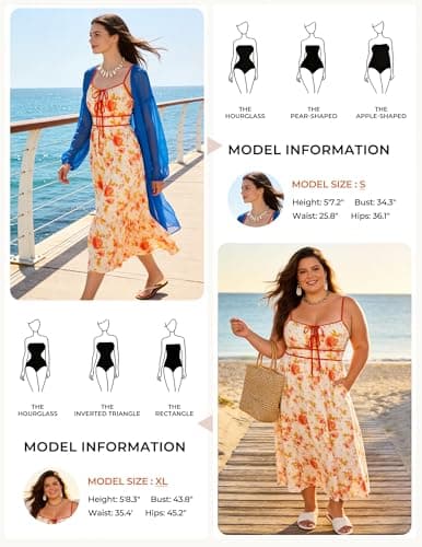 GRACE KARIN 2026 Women's Summer Maxi Floral Dress, Spaghetti Strap Tie Front Boho Sundress with Pockets, Yellow 2XL - Thumbnail 5