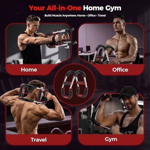 RENRUI Twister Arm Trainer, Chest Workout Equipment for Men & Women, Adjustable 5 Resistance Levels (40-130 lbs) Ergonomic Home Gym Strength Trainer with Anti-Slip Handles & Carry Bag (Red&Sliver) - Thumbnail 4