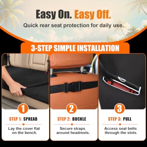 KIGEMOS Back Seat Cover, Waterproof Non-Slip Bench Seat Protector for Cars - Thumbnail 4