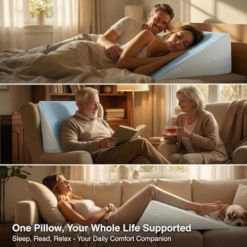 DeerFable [2026 New 7.5" Memory Foam Wedge Pillow for Sleep Apnea, Sleeping, Acid Reflux Relief, Snoring, Dual Sided Cooling & Warm Fabric Triangle Pillow Wedge for After Surgery, Back, Leg - Blue - Thumbnail 5