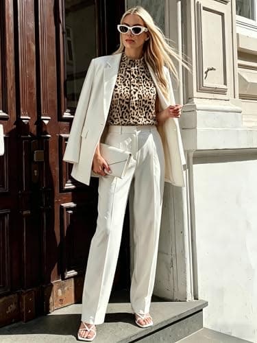 Funlingo Silk Blouse for Women Dressy Camisoles Satin Leopard Print Tops Summer Fashion Pleated Shirt Business Casual Outfits 2026 L - Thumbnail 5