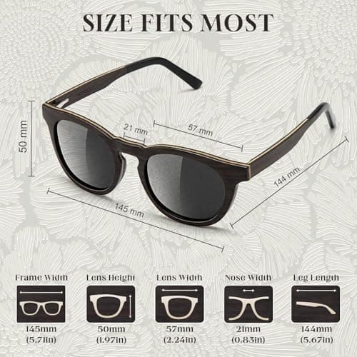 SUNGAIT Walnut Wood Sunglasses with Vegan Leather Case Thoughtful Gifts for Men Women Black Polarized Lens UV400 Protection(Black Oak Maple Frame/Black Lens) - Thumbnail 5