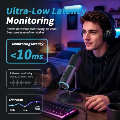 PUPGSIS Podcast Dynamic Microphone, XLR/USB Recording PC Microphones for Broadcast, Podcast, Recording, Gaming & Streaming, Studio Mic with Mute, Headphone Jack, Monitoring Volume Control, Windscreen - Thumbnail 5