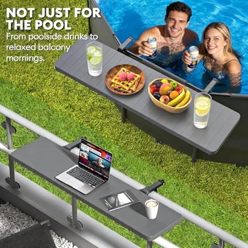 Hyperzoo Pool Bar for Above Ground Pools, Stable Poolside Drink & Snack Table Supports Up to 110 lbs, Rust-Free ABS Poolside Bar Fits ≤4.4” Rails for Framed Round & Oval Pools, Ideal for Pool Parties - Thumbnail 6