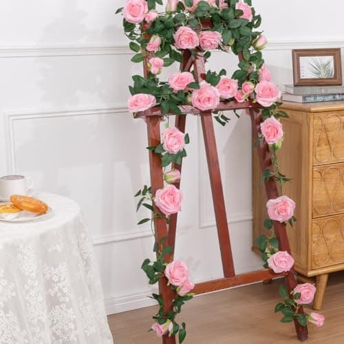 U'Artlines 3 Pack Artificial Pink Rose Vines Floral Garlands Total 19.5 Ft Fake Vine Silk Flower Garland for Indoor Outdoor Home Wedding Arch Garden Wall Decoration - Thumbnail 4