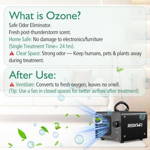 Redagod Ozone Generator 48,000mg/H, Industrial Ozone Air Purifier for Areas of 4,000 Sq.Ft, High Capacity O3 Air Purifiers Deodorizer with 120 Min Timer For Home,Car, Commercial, Smoke,Basement, Pet - Thumbnail 6