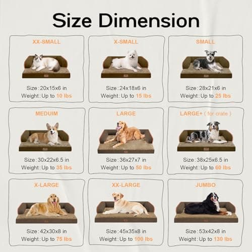 Extra Large Dog Bed-Orthopedic Waterproof XL Dog Bed for XLarge Extra Big Dogs - Foam Couch Sofa Washable with Removable Cover-Brown - Thumbnail 2