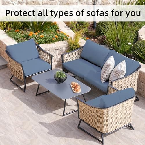 8Pcs Stretch Patio Cushion Covers,Outdoor Couch Covers Replacement,Outdoor Couch & Sofa Slipcovers,for Patio Furniture Cushion Covers,Washable Reusable Furniture Protector (Grey Blue,Cover Only) - Thumbnail 5