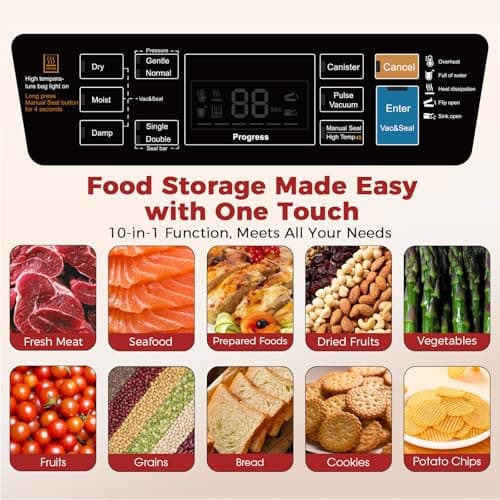 Vacuum Sealer Machine, Upgraded 230W 95KPa 10-in-1 Food Sealer with Double Heat Seal for Dry Moist Food, Easy-Lock Handle, Hose, Built-in Cutter and Bag Storage + Bags (1 Roll + 10 Pre-cut) - Thumbnail 3