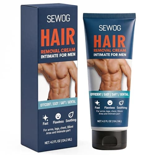 SEWOG Hair Removal Cream For Men - For Unwanted Hair in Body Legs Chest Underarms Intimate Areas, Painless Effective Flawless Soothing Easy, Gentle Formula, 4.2 FL OZ - Image 1