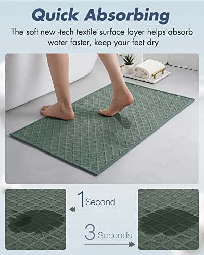 AMOAMI Ultra Thin Bathroom Rugs, Rubber Backed Bath Mats for Bathroom Non Slip, Absorbent Bathroom Mat for Floor, Shower, Sink (17"x28", Green) - Thumbnail 4
