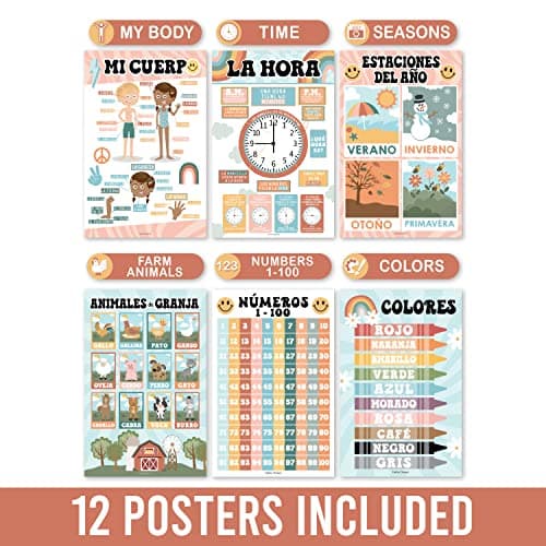 Hadley Designs Spanish Posters for Classroom - 12 Bilingual Educational Posters for Spanish Classroom Decorations Must Haves, Calendario y Alfabeto en Español Para la Pared, Colorful Teacher Supplies - Thumbnail 5