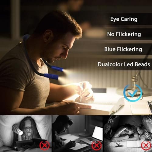 LUXJET Neck Reading Light & Book Lights - 3 Color & 6 Brightness, 80H Rechargeable, Flexible Arm - Christmas Gift White Elephant Gifts for Book Lovers - Thumbnail 6
