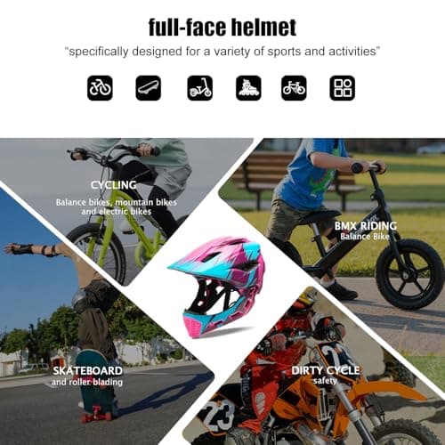 Natuway Toddler and Kids Full Face Helmet, Girl and Boy BMX Multi-Sport Detachable Mountain Dirty Bike Helmet Around 3-12 Years Head Circumference. - Thumbnail 3