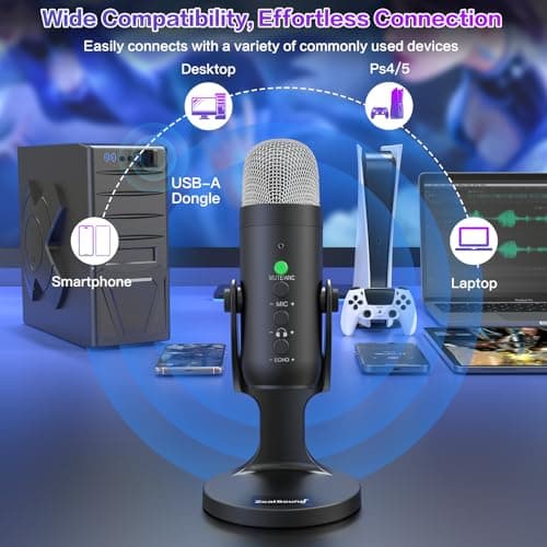 ZealSound Wireless Microphone,USB Mic for iPhone PC iPad Android Phone-Cordless Condenser Desktop Microphones with Mute Echo Monitor Volume Gain 2.4GHz for Podcast,ASMR,Gaming,YouTube Video/K66 Black - Thumbnail 2