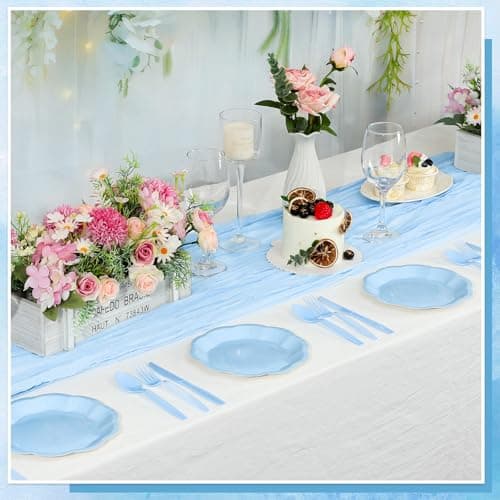 NatNarr 30 Pcs Light Blue Paper Plates 9 Inch Scalloped Plates Disposable Dinner Plate Party Plate for Weeding, Birthday, Baby Shower - Thumbnail 4
