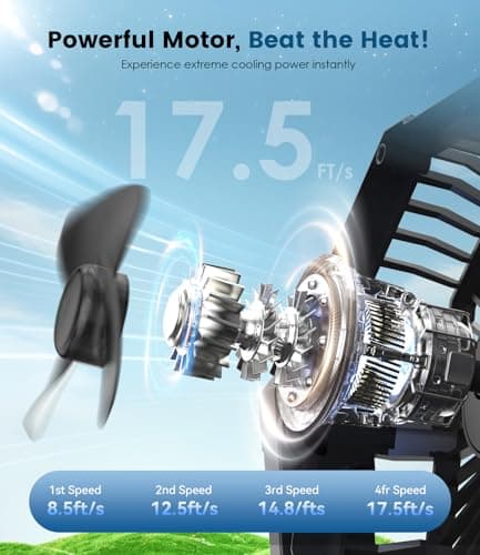 Camping Fan Rechargeable, 60H Long-Lasting Battery Powered Fan - 4 Speeds, 3 Light, Timer, Sleep Mode, Hook, Portable Fans for Camping Gear, Travel Essentials, Tent, RV, Outdoor, Garage, Emergency - Thumbnail 2