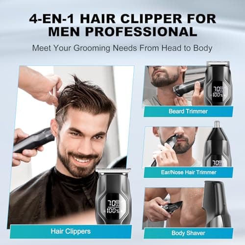 Beard Trimmer for Men - 14 in 1 Professional Mens Grooming Kits, Hair Clippers with Dual-Speed Motor for Beard Head Body Face Nose Ear Mustache Trimmer IPX7 Level LED Display 210 Min Electric Razor - Thumbnail 2