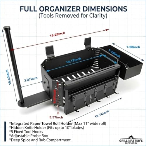 KU-koruo Storage Bin Organizer for Traeger Smoker Grill Accessories with Paper Towel Holder for Traeger Ironwood 650/885, Pro 575/780/34/22, Pit Boss & Z-Grills, Pellet Smoker Grill Accessories - Thumbnail 4
