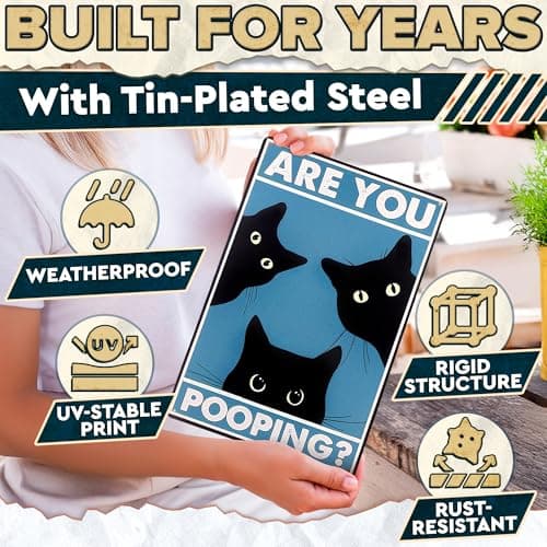 Are You Pooping Sign - Funny Cat Bathroom Sign with Anti-Rust Coating 12 x 8 Inch - Black Cat Decor for Home, Metal Wall Plaque for Toilet Decor, Cat Wall Art – Humorous Farmhouse Funny Bathroom Art - Thumbnail 4