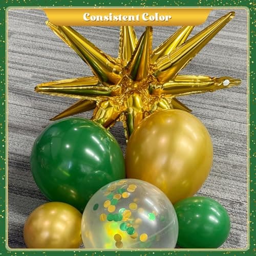 Green and Gold Balloon Garland Arch Kit, 140Pcs Emerald Green Gold Confetti Balloons With Stars for Birthday Wedding Birdal Shower Christmas Graduation Party Decorations - Thumbnail 6