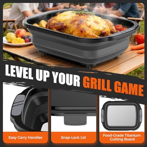 Collapsible BBQ Prep Tubs with Titanium Cutting Board, Large-Capacity（5.3Gal/20L）Barbecue Utensils, with Locking Lid, Strong Sealing and Leak-Proof Design. Suitable for Kitchen and Outdoor. - Thumbnail 5