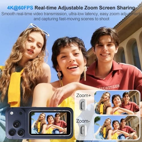 Magnetic Vlog Selfie Monitor Screen for iPhone 17 & Android, 4K Wireless Video Recording with Remote Zoom & Shoot, Content Creator Essentials Back Camera Monitor for vlogging YouTube TikTok - Thumbnail 2
