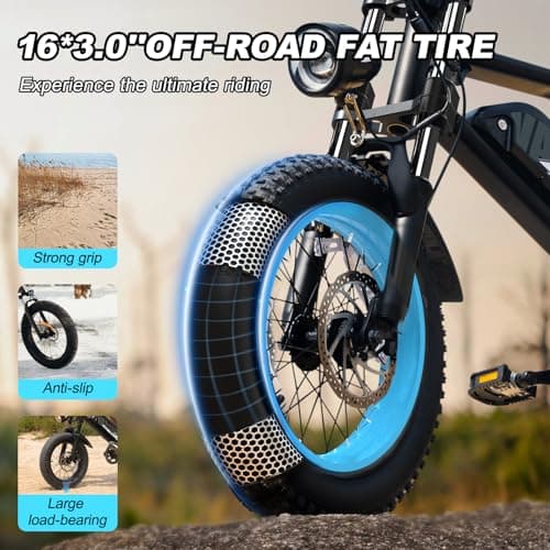 AVDLBIKE Electric Bike, 16'' Fat Tire eBike for Teens/Adults, 500W E-Bike with 36V/12.8Ah Removable Battery, 20 MPH 45 Mile Range Commuting Electric Mountain Bike with Dual Dual Brakes-Blue A13 - Thumbnail 5