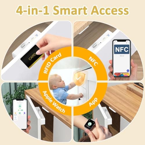 Bestkid Cabinet Lock NFC RFID Card Slim Hidden Drawer Lock for Child Safety Liquor File Kitchen Pantry Furniture Double-Layer Drawer No Drilling Required White - Thumbnail 3