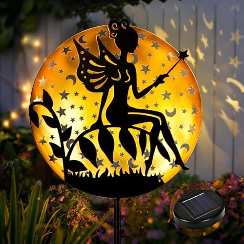 SUNCKET Solar Fairy Garden Lights, Metal Fairy Sculpture Pathway Stakes, Waterproof Outdoor Decorative Lights for Yard Art Patio Garden Porch, Gifts for Women Mom, 1 Pack - Image 1