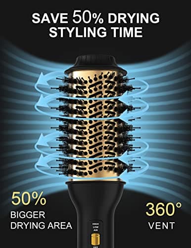 LANDOT Hair Blow Dryer Brush - 60mm Oval Barrel One-Step Hot Air Styler, Ionic Frizz Control, 3 Heat/2 Speed, Lightweight Volumizing Brush for Thick Fine Curly Hair - Thumbnail 4