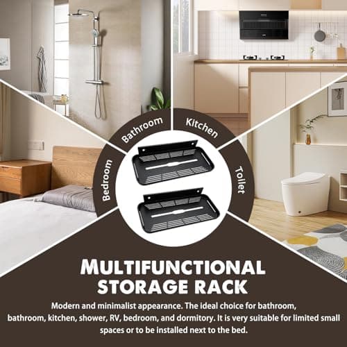 ACEXINYAN Wall Mounted Floating Shelf, Self Adhesive Shelf, No Drill Adhesive Wall Shelf, Floating Shelves Damage-Free Expand Walls Space for Living Room Kitchen Bathroom (2, Black) - Thumbnail 6