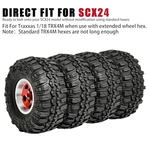 RcThjia 1.0 Beadlock Wheel Soft Tire Set RC Upgrade Part for Traxxas 1/18 TRX4M 1/24 RC Crawlers car Axial SCX24 FMS FCX24 Gladiator Bronco C10 JLU Deadbolt B17 Upgrade.(4Pcs/Set) - Thumbnail 4