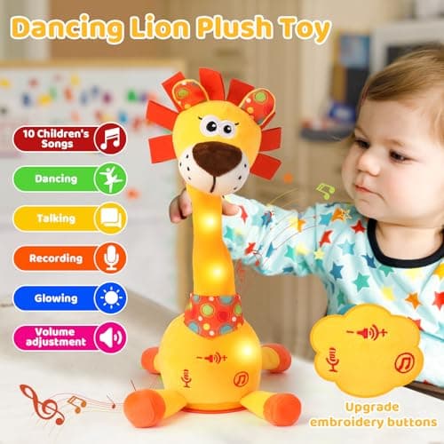 LLUKEME Dancing Talking Lion Toy, Stuffed Animal Baby Toy Repeating What You Say, Glowing Musical Electronic Lion with Fluffy Mane Gifts for Toddlers 1-3 Years Old Easter Gift for Kids - Thumbnail 2