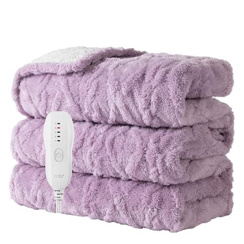 Aheadpret Heated Blanket-Electric Blanket 50"x60" Soft Heated Throw Blanket with 5 Heating Levels & 3 Hours auto-Off,Machine Washable(Purple