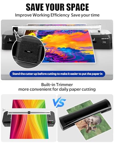 Laminator, A3 Laminator Machine with Built-in Trimmer, 70 Seconds Quick Warm-Up, Cold and Thermal Laminating with 50 Sheets, NTC Technology for Home Office School (A3+50pics) - Thumbnail 3