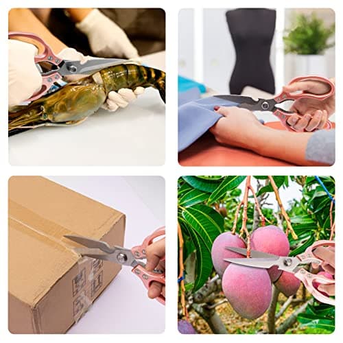 CGBE Kitchen Scissors, Multi-Purpose Kitchen Shears, Heavy Duty Dishwasher Safe Food Scissors for Chicken, Poultry, Fish, Meat & Herbs with Non-Slip Grips - Rosegold - Thumbnail 4