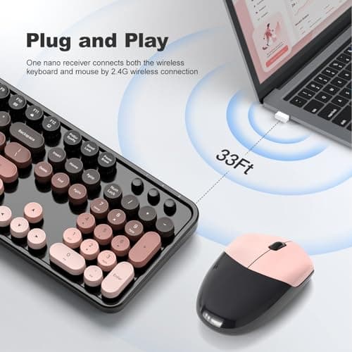 MOFII Wireless Keyboard and Mouse Combo, Retro Full Size Typewriter Keyboard with Number Pad and Sport Car Mouse for PC Computer Desktop Laptop Windows (Black Colorful) - Thumbnail 2