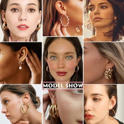 FAXHION 36 Pairs Gold Earrings Set for Women, Fashion Pearl Chain Link Stud Drop Dangle Earrings Multipack Hoop Earring Packs, Hypoallergenic Earrings for Birthday Party Jewelry - Thumbnail 4