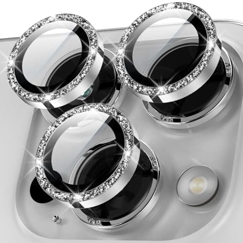 YWXTW Designed for iPhone 15 Pro/iPhone 15 Pro Max Camera Lens Protector Bling, [New Glitter Design] Individual Metal Tempered Glass Camera Cover Accessories Case Friendly (Silver Titanium Glitter) - Image 1