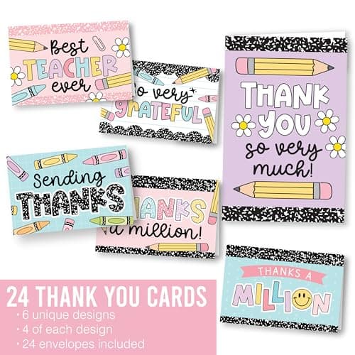 Hadley Designs 24 Teacher Thank You Cards with Envelopes - 6 x 4 Teacher Appreciation Cards Bulk, End of School Year, Graduation 2026, Teachers Appreciation Week, Thank You Teachers Card from Student - Thumbnail 3