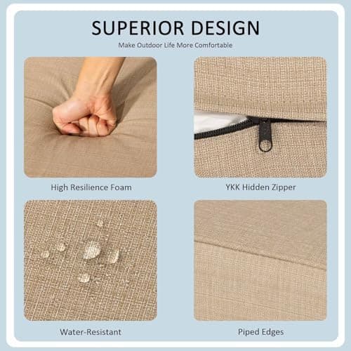 Localive 24x24 Inch Outdoor Deep Seat Cushions Set of 2,Thick High-Density Foam, Piped Edges & YKK Hidden Zipper,Water-Resistant UV-Resistant Polyester for Patio Furniture,Toffee - Thumbnail 3