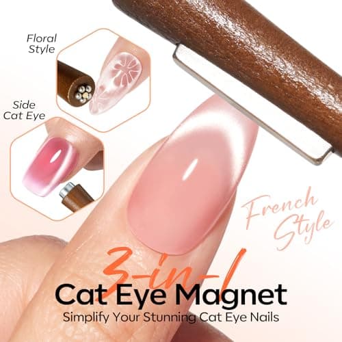 modelones Cat Eye Gel Polish Magnet for Nails, Black CatEye Magnet Tools Heart&Hole Square Powerful 3-in-1 Magnetic Pen Double Head Lollipop Magnetic Gel Polish Heart French Floral Effect Gift 10PCS - Thumbnail 3