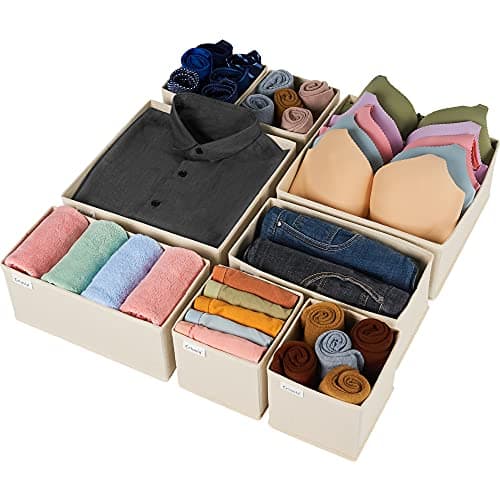 Criusia Drawer Organizer Clothes, 8 Pack Underwear Drawer Organizer, Foldable Cloth Storage Box Closet Organizers and Storage for Clothes, Socks, Scarves, Ties (Beige) - Image 1