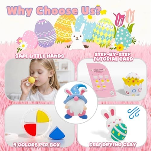 Loufor Air Dry Clay Kits Easter - Modeling Clay for Kids, Ultra Light & Soft, Safe & Non-Toxic, 12 Boxes Model Magic Clay with Sculpting Tools und Tutorials, DIY Creative Arts und Crafts Toys Gifts - Thumbnail 4