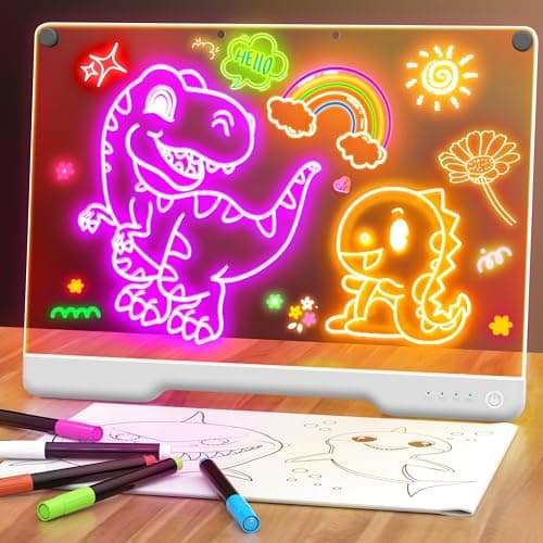 16-Inch Rechargeable LED Drawing Board, 9-Color Light Modes, Neon Art Dry Erase Light Up Doodle Glow Pad with Built-in Stand, Sketching Gift Toy for Kids/Girls/Teens, 7 Markers & Tracing Book - Image 1