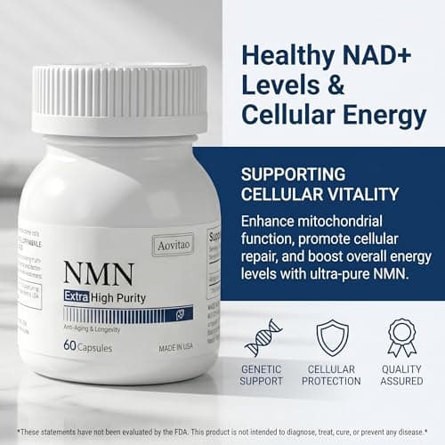 AOVITAO NMN Supplement 500mg Ultra Pure 99.8% | Stabilized Form | Supports NAD+ Production, Cellular Health & Healthy Aging | 60 Capsules - Thumbnail 3