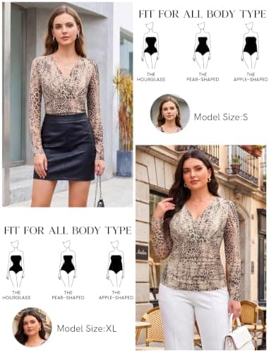 Arolina Dressy Tops for Women 2026 Wrap Long Sleeve Mesh V Neck Blouses - Thumbnail 3